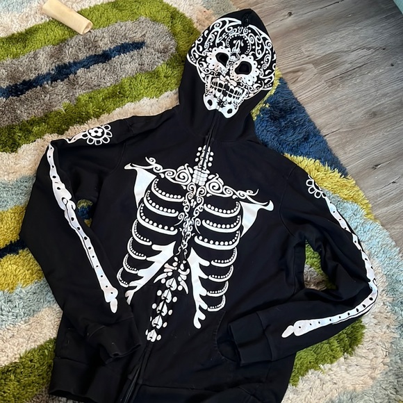 RUDE Tops - Sugar Skull Zip Up Hoodie with Mask